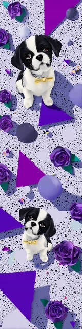 Free purple bookmark featuring dogs with triangle patterns